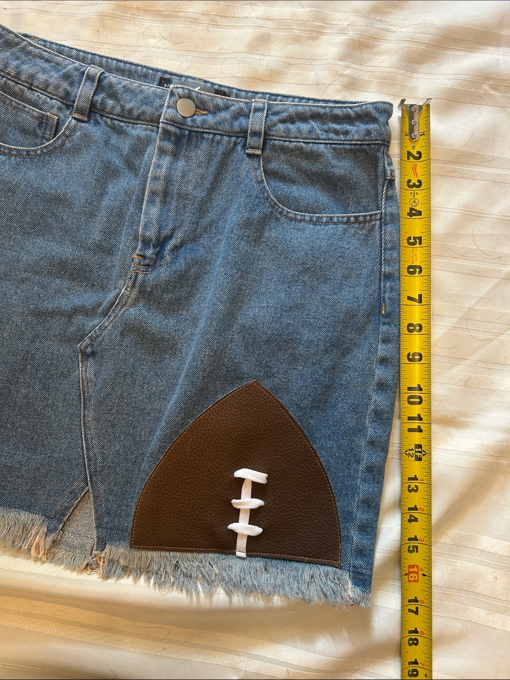 Woman’s Denim Mini Skirt with Brown Football 🏈 Patch - Picture 10 of 10